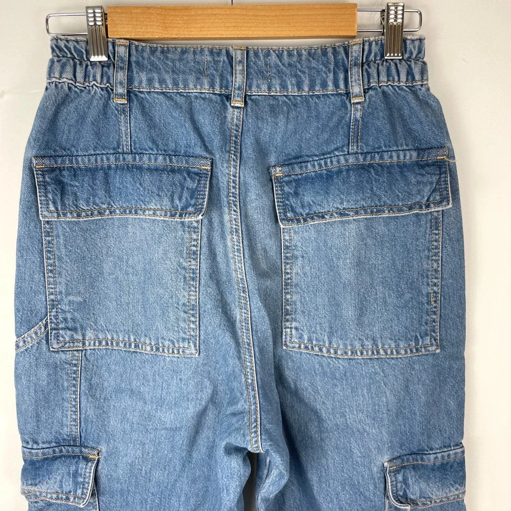 Free People Ezra High Waisted Cargo Jeans In Medium Wash Size 30 New